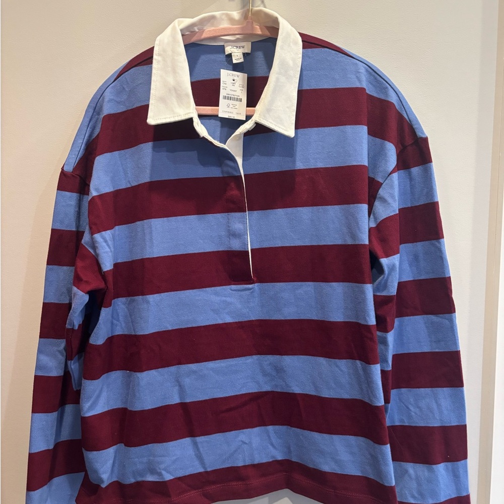 J. Crew Maroon and Light Blue Striped Shirt